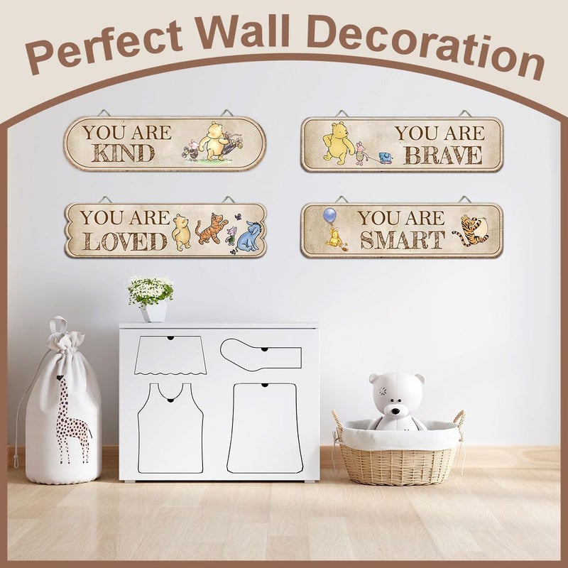 Hatzelou 4PCS Classic Winnie Baby Room Decor, Pooh Nursery Decor, the Pooh Wall Decor Sign Gifts, You Are Kind Brave Inspirational Quotes, Adorable Winnie Sign for Home Bedroom Nursery - Image 4
